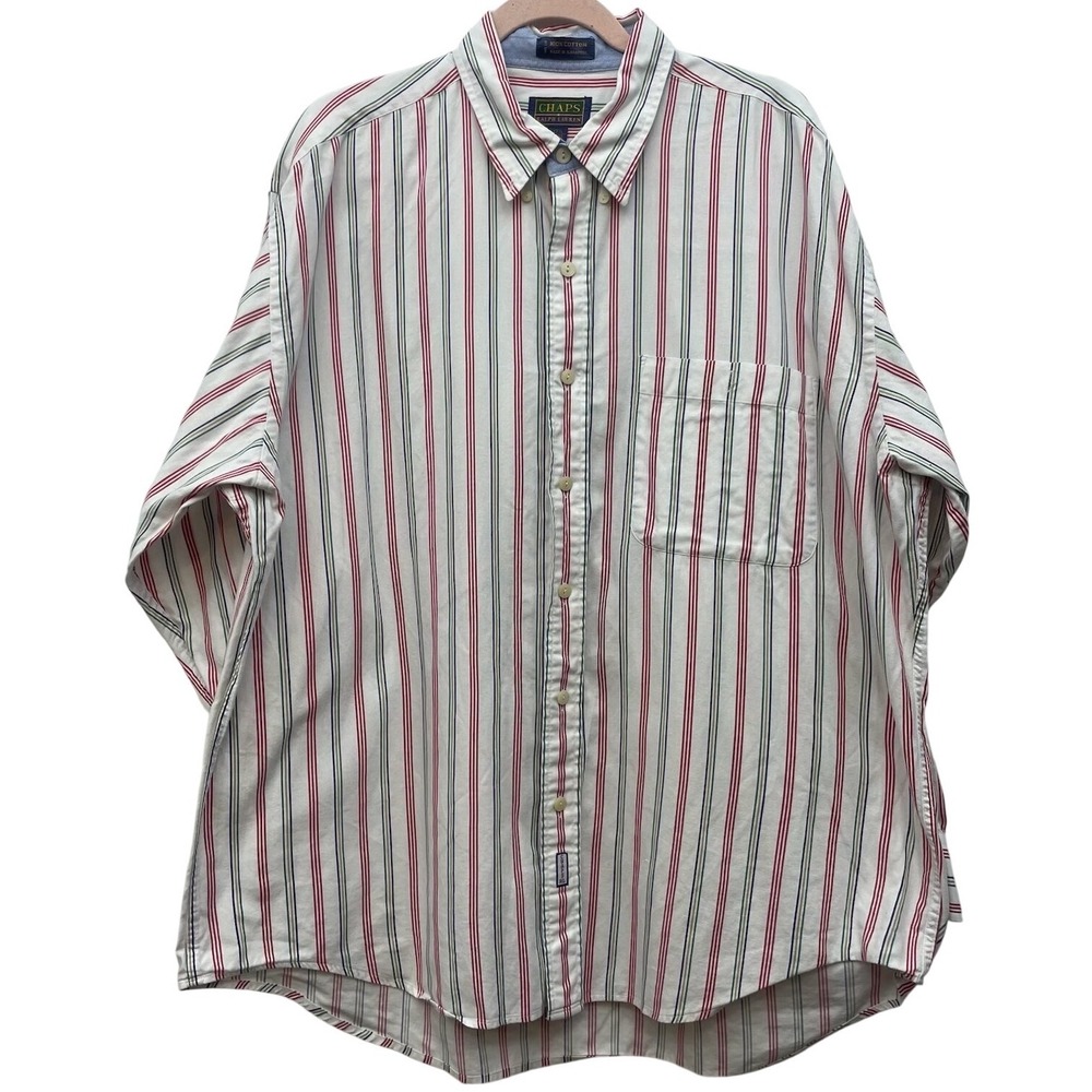 90s Vintage Chaps Ralph Lauren Shirt‎ XXL 17.5 34/35 Men Striped Placket Flaw